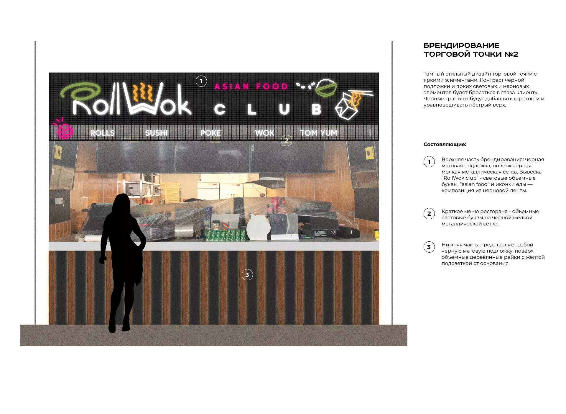 Брендирование торговых точек суши-бара «Roll Wok Club» в Мичуринске