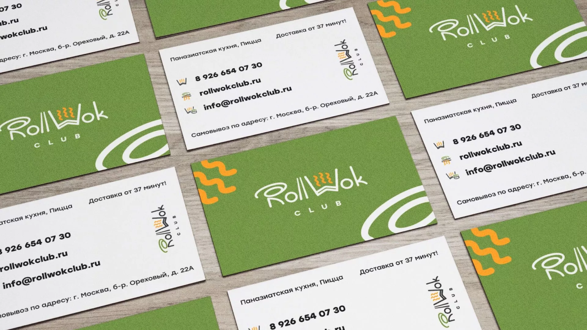 Разработка дизайна визиток суши-бара «Roll Wok Club» в Мичуринске